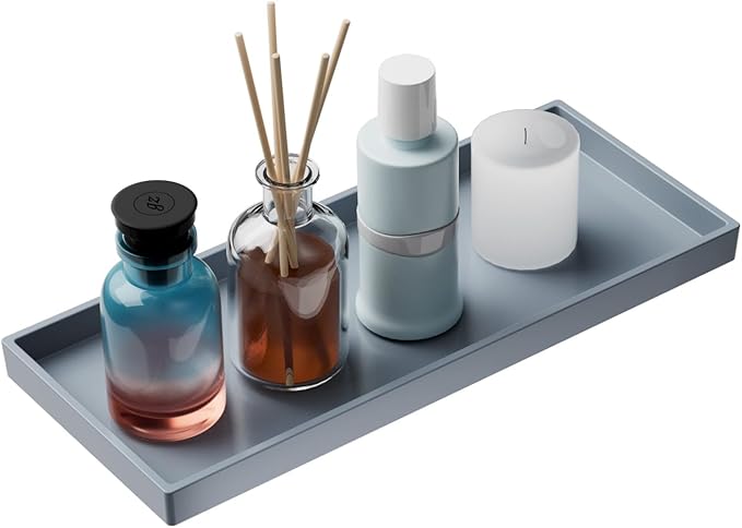 Mriluvy Vanity and Bathroom Tray, 11.8" ABS Countertop Organizer,Waterproof Vanity Tray for Toilet Tank,Perfume,Soap,Keys,Bathroom Accessories,Kitchen and Bath Trays,Non Slip Small Trays,Gray