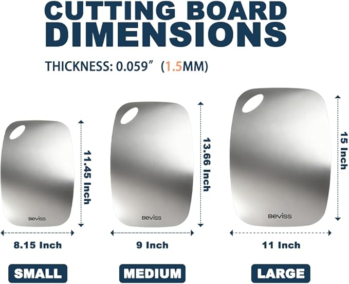 Beviss 100% Pure Titanium Cutting Board 11.45" x 8.15"- BPA Free, Non-Porous & Durable Kitchen Chopping Board for Meat, Vegetables, Fruits