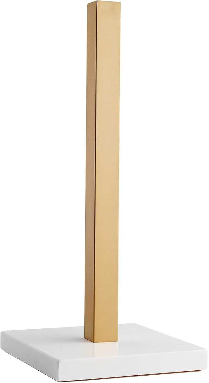 LUTAVOY Paper Towel Holder Kitchen Standing Paper Towel Roll Holder with Marble Base for Bathroom Kitchen Countertop(Gold,White Base KZ20)
