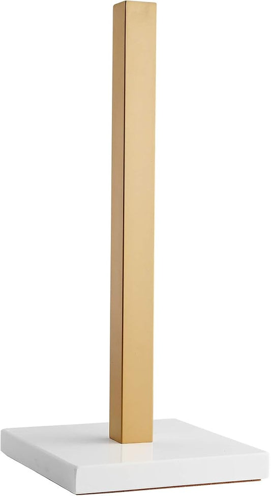 LUTAVOY Paper Towel Holder Kitchen Standing Paper Towel Roll Holder with Marble Base for Bathroom Kitchen Countertop(Gold,White Base KZ20)
