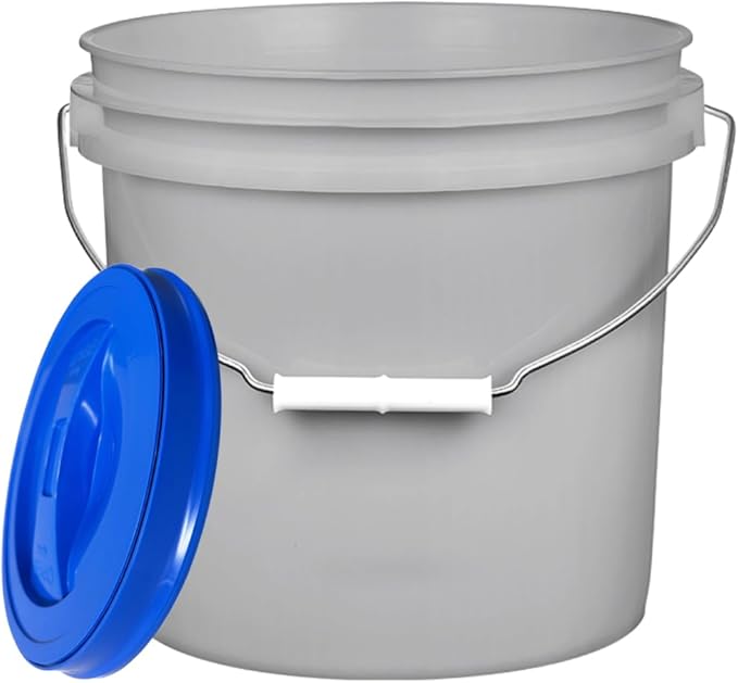 House Naturals 2 Gallon Grey Food Grade Plastic Bucket with Screw on Lid - Made in USA Container- Pack of 4