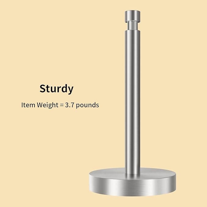 Paper Towel Holder Countertop, Black Paper Towel Holder with Weighted Base Non Slip, Standing Paper Towel Roll Holder for Kitchen Bathroom, Easy One-Handed Operation, Stainles Steel (Brushed Nickel)