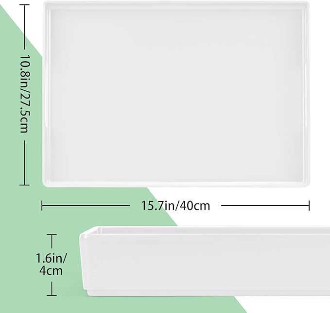 XMNFLY Serving Tray with Handles-10x15Inch White Melamine Modern Serving Platters,Serving Wine,Coffee,Breakfast/Kitchen Countertop Tray/Makeup Drawer Organizer/Vanity Table Tray/Decorative Tray