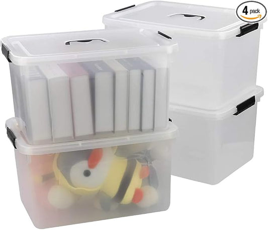 4-Pack 18 L Plastic Storage Box, Clear Latch Storage Bin with Lid