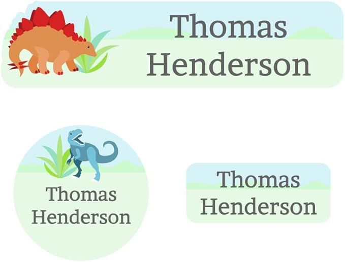 Name Bubbles - Kids Custom Name Labels for Daycare, School, Camp (102 Labels) - Personalized Waterproof Name Stickers for Clothes Tags, Lunch Boxes, Water Bottles, & School Supplies (Dinosaurs)