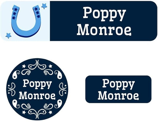 Name Bubbles - Kids Custom Name Labels for Daycare, School, Camp (144 Labels) - Personalized Waterproof Name Stickers for Clothes Tags, Lunch Boxes, Water Bottles, & School Supplies (Western)