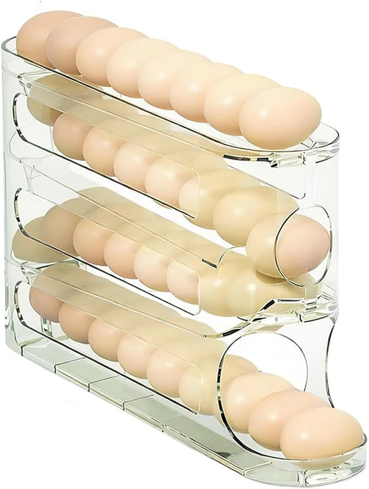 Clear Egg Holder for Fridge, 2026 New Rolling Egg Dispenser for Refrigerator, Auto Rolling Egg Dispenser for 30 Eggs, Space-Saving Egg Roller, Organizer, Container, Kitchen Countertop (Green)