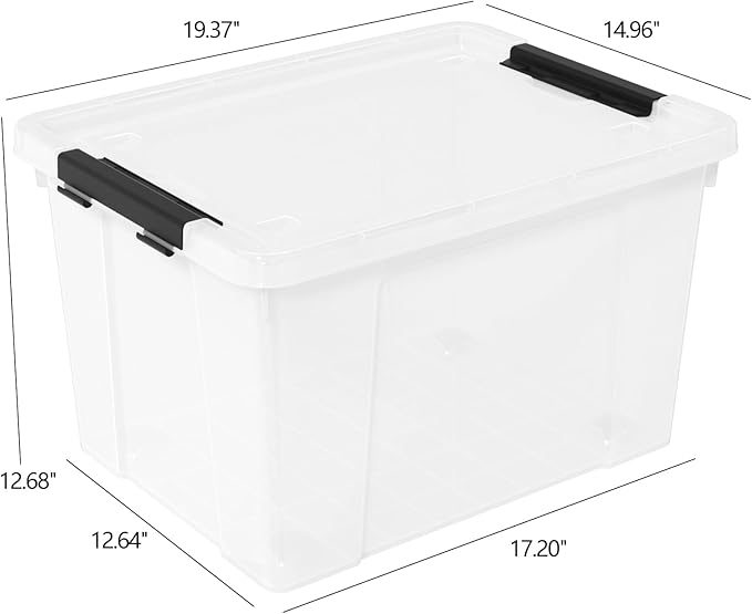 4-Pack 50 L Wheeled Clear Plastic Storage Latch Box, Large Clear Storage Bin with Lid