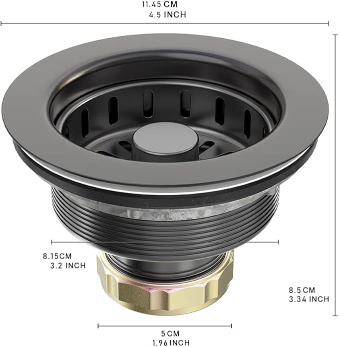 BOTEMY 3-1/2 inch Pop Up Kitchen Sink Drain Strainer Assembly 304 Stainless Steel with Removable Strainer Basket Stopper, Matte Black