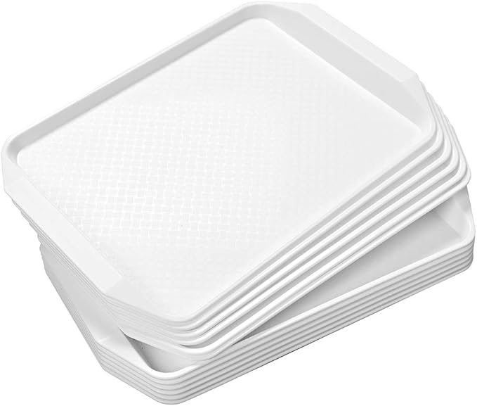 Aebeky 12-Piece White Plastic Fast Food Serving Trays,16.83 by 11.92-Inch