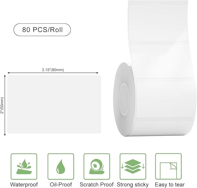 Risio Thermal Labels 2"x3.15"(50x80mm),80 Labels/Roll(10 Rolls),Waterproof, Oil-Resistant, Scratch-Resistant Thermal Label Paper,for Barcode/Address/Mailing/Logo/Business/Home