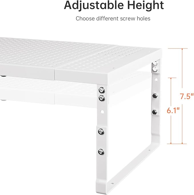 Expandable Adjustable Stackable Kitchen Organizer,Pantry Storage Shelves Racks,for cabinets Shelf, Kitchens, countertops, bathrooms,RV(2Packs/White,Medium)