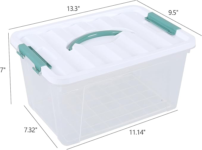 6-Pack 14 Quart Plastic Lidded Storage Bin with Handle, Clear Latching Storage Box