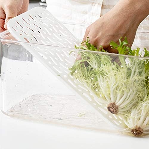SANNO Fridge Produce Saver Stackable Refrigerator Organizer Keeper with Lids and Removable Drain Tray for Veggie, Berry, Fruits and Vegetables,Pack of 2