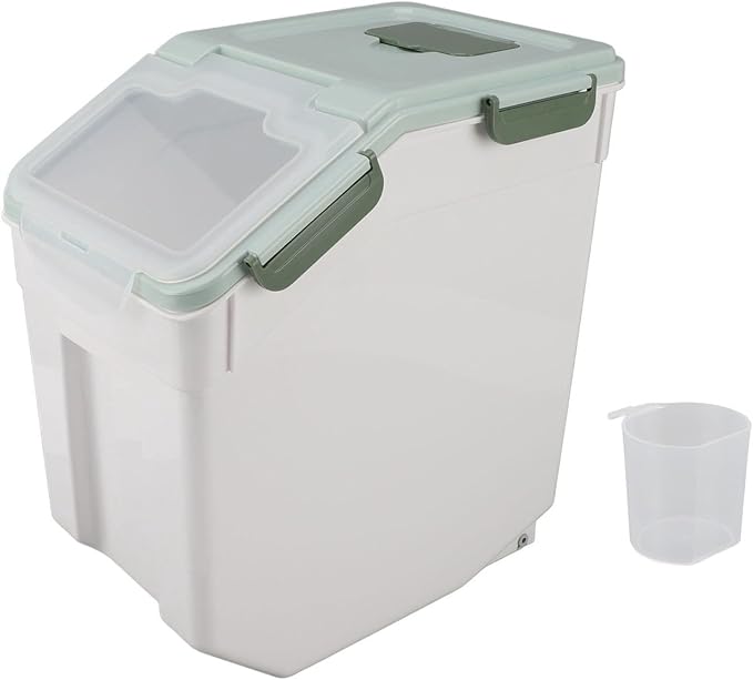 Rice Container, Airtight Flour Container Food Storage Container Thickened Rice Storage Bin Dry Food Dispenser with Easy Open Lid for Kitchen Grain Flour Snacks (Mint Green) (15kg