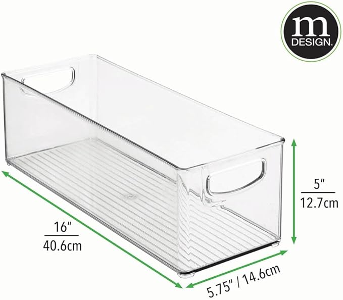 mDesign Plastic Stackable Kitchen Organizer - Storage Bin with Handles for Refrigerator, Freezer, Cabinet, and Pantry Shelves Organization - Food Container - 2 Pack - Clear