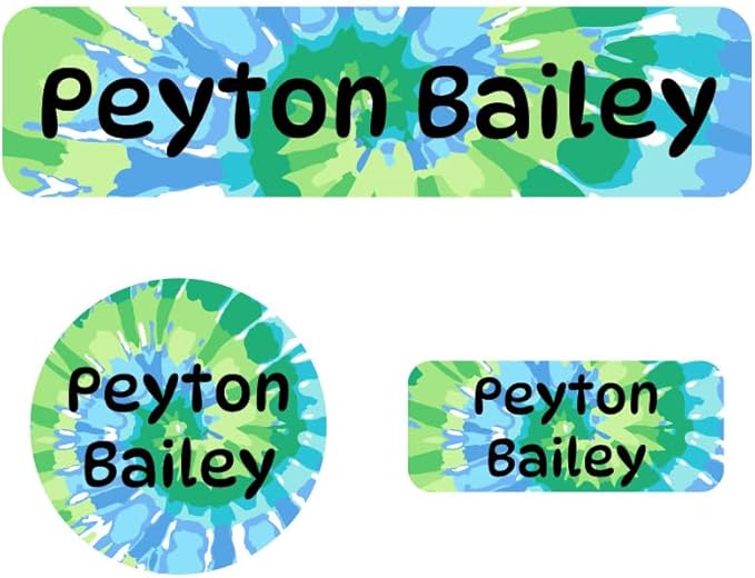 Name Bubbles - Kids Custom Name Labels for Daycare, School, Camp (144 Labels) - Personalized Waterproof Name Stickers for Clothes Tags, Lunch Boxes, Water Bottles, & School Supplies (Tie-dye Art)