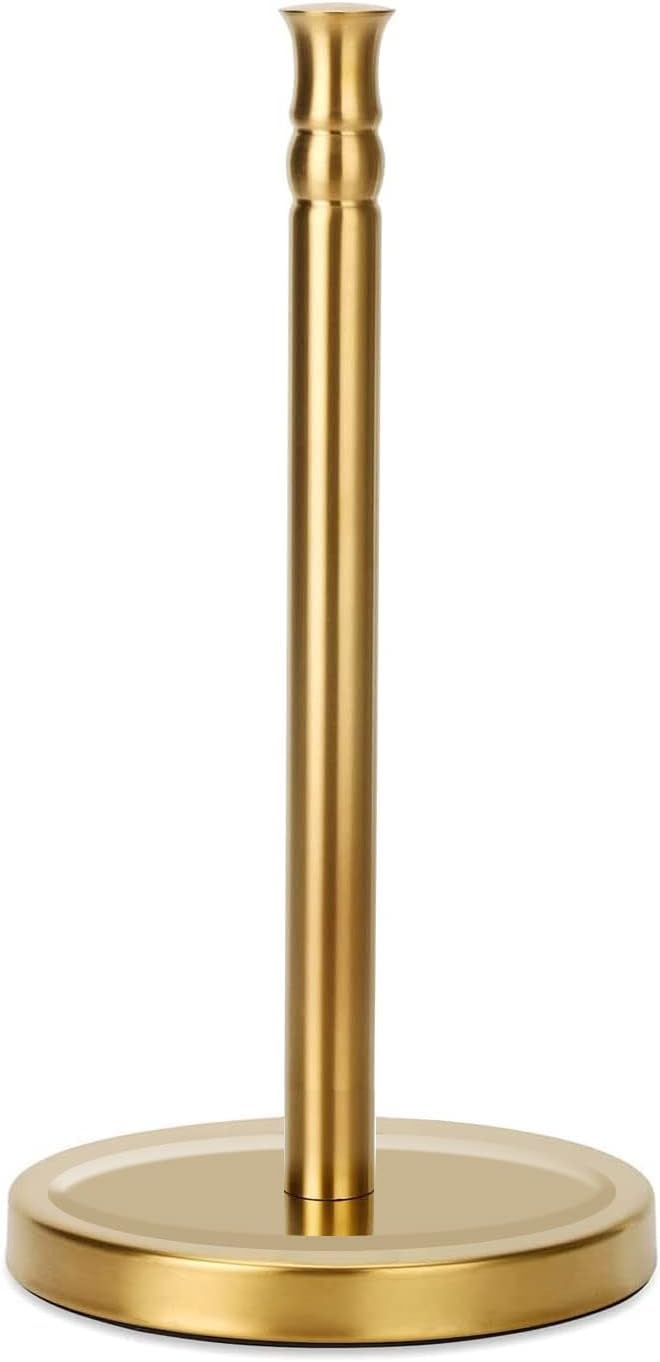 Siwil Gold Paper Towel Holder Stand, One-Handed Ripping Paper Towel Roll Holder Countertop, Stainless Steel Base Rust-Proof, NOT Tip Over