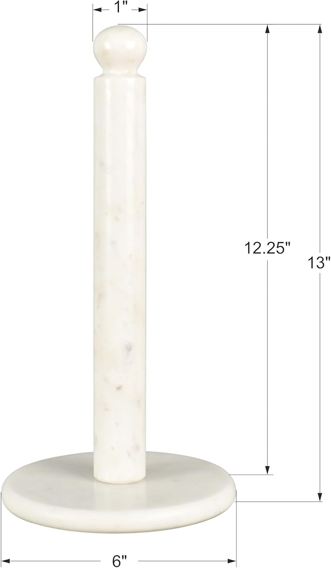 happimess PRH2001A Margot Vintage Classic Marble with Non Slip Weighted Base Paper Towel Holder, for Bathroom Kitchen Countertop, Standard or Jumbo-Sized Roll Paper, White
