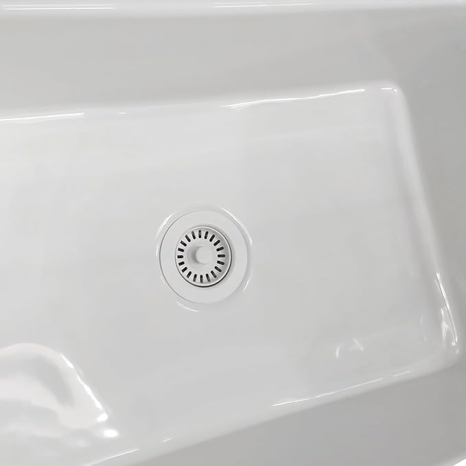 White 3.5 Inch Kitchen Sink Drain Basket Strainer Assembly Kit Polymer Removable Waste Basket and Stopper Matched Color for Ceramic/Granite and Fireclay Sinks