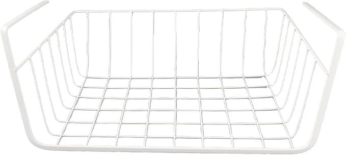 Multi purpose metal storage basket Under shelf storage basket Kitchen study office storage Thickened wire mesh basket White available Suitable for bookshelves Cabinets Storage shelves M 26*22*13.5cm
