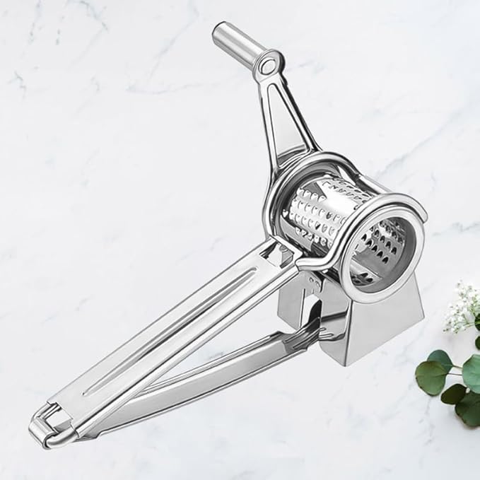 PRETYZOOM Stainless Steel Crank Grater Manual Rotary Cheese Shredder for Kitchen Use Grating Garlic and More Rustproof