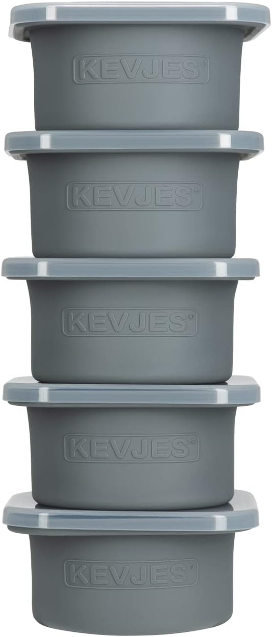 KEVJES PLUS-Large 1000ml Pizza Dough Proofing Boxes for DIY Artisan Pizza, Food Grade Silicone Stackable Containers with Lids. Freezer, Fridge, Dishwasher Safe (5Space Grey Plus)