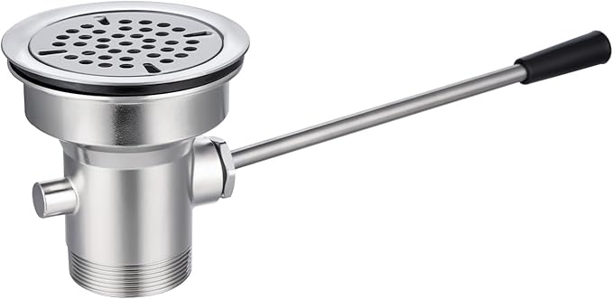 3-1/2" Commercial Sink Drain with Straight Lever Handle, Waste Drain Valve Without Overflow Inlet for Restaurant 2/3 Compartment Sink, Easy Controll, Block-Free and Leakproof