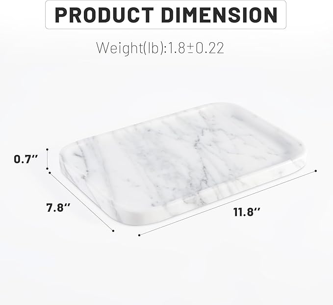 Arabescato Marble Vanity Tray - Decorative Organizer for Bathroom Countertop, Dresser, Kitchen Sink