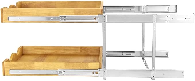 DINDON 2 Tier Pull Out Cabinet Organizer (14" W x 18" D) Slide Out Wood Drawer, Two Tier Sliding Shelf Organization and Storage…