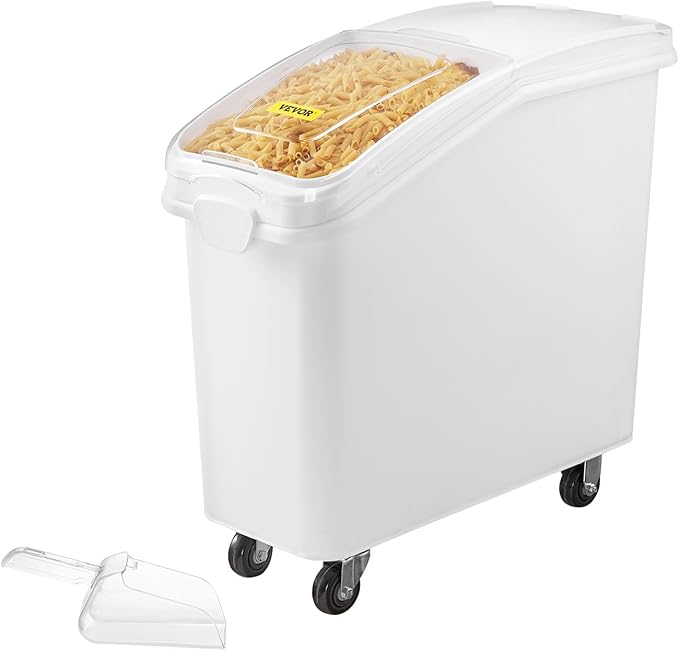 Mophorn 21 Gallon Food Storage Containers 500 Cup Ingredient Bin with Scoop and Sliding Lid Commercial Food Container Ideal for Rice storage, Dog Food Container, Flour and Sugar Containers, White