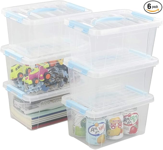 7 Quart Plastic Storage Boxes, 6 Pack Clear Storage Bins with Lids