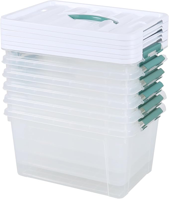 6-Pack 14 Quart Plastic Lidded Storage Bin with Handle, Clear Latching Storage Box