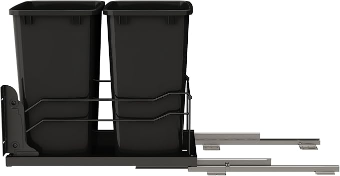 Rev-A-Shelf 35 Qt Double Pullout Under Cabinet Kitchen Trash Cans w/Soft-Close, for 18” Base Cabinets, Black, 53WC-1835SCDM-218 - Container Bins for Waste Management