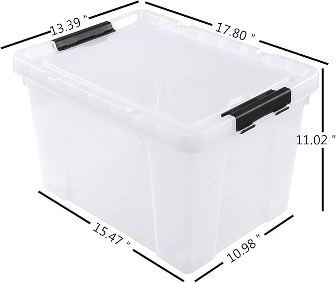 Morcte 4-Pack Clear Plastic Storage Box with Lid and Wheel, 32 L Plastic Storage Boxes