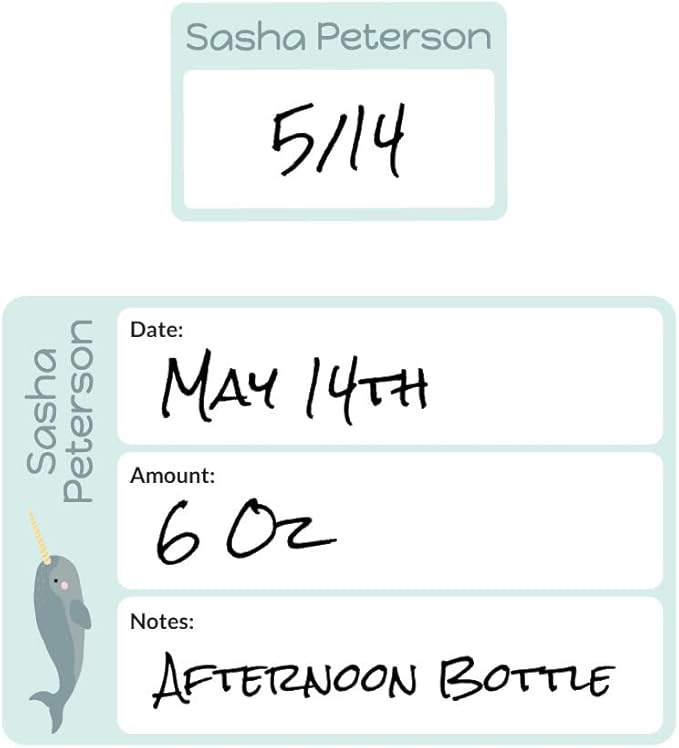 Name Bubbles - Reusable Baby Bottle Labels for Daycare (20 Labels) - Kids Washable Name Tags for Bottles, Sippy Cups, & Snack Containers, Waterproof, Baby Name Stickers, Write-On (Narwhal)