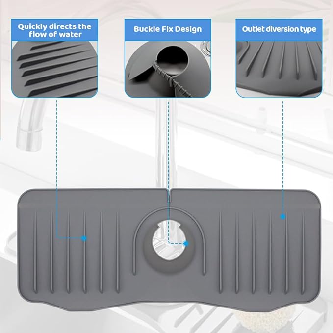 Faucet Guard And Draining Mat For Sink 2024 New Update Faucet Mat For Kitchen Sink,Kitchen Sink Splash Guard,Sink Splash Guard,Faucet Mat (black, A)