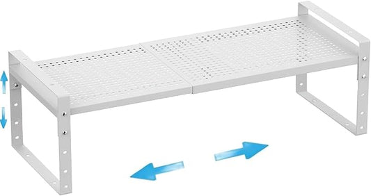 Wobmmi Expandable,Adjustable & Stackable Spice Rack, Cabinet Kitchen Countertop Shelf Organizer,Metal Pantry Storage Shelves - Space-Saving Storage Solution(1Pack/White/Medium)