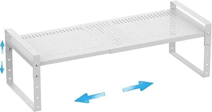 Wobmmi Expandable,Adjustable & Stackable Spice Rack, Cabinet Kitchen Countertop Shelf Organizer,Metal Pantry Storage Shelves - Space-Saving Storage Solution(1Pack/White/Large)