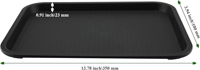 MAHIONG 10 Pack 14x10 Inch Black Fast Food Tray, Large Rectangular Restaurant Serving Trays, Plastic Cafeteria Trays School Lunch Trays