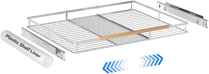MIYUPTC Large Pull Out Kitchen Cabinet Organizer, 22.7''-39.8''W x 22''D, Heavy Duty Slide Out Pantry Shelves Sliding Drawer Storage for Kitchen, Under Sink, Bathroom, Wardrobe, Steel Metal