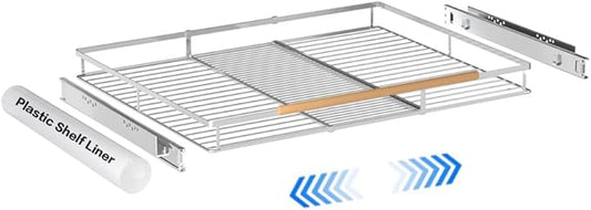 MIYUPTC Large Pull Out Kitchen Cabinet Organizer, 22.7''-39.8''W x 22''D, Heavy Duty Slide Out Pantry Shelves Sliding Drawer Storage for Kitchen, Under Sink, Bathroom, Wardrobe, Steel Metal
