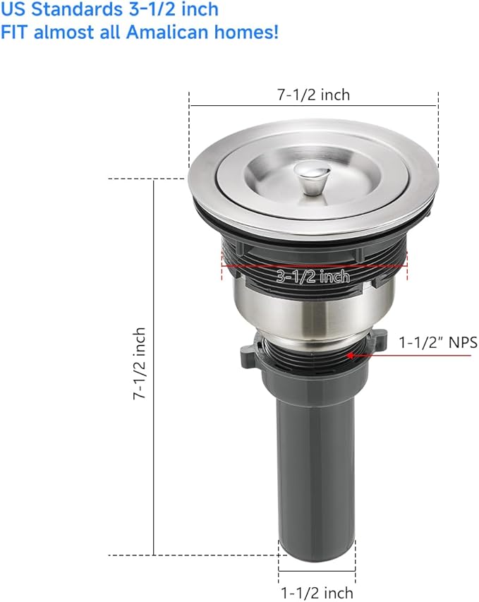 POPFLY 3-1/2 Inch Sink Drain Assembly Brushed 304 Stainless Steel Removable Deep Strainer Basket, Rust-Proof & Easy Install with Sealing Lid＆Tailpiece, for Home/Bathroom/Commercial Sinks