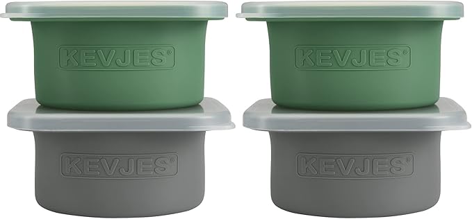 KEVJES Stackable Silicone Artisan Pizza Dough Proofing Proving Containers with Air-tight Lids-4pack-500ml Volume for 250g Dough Ball (2green+2Space Grey)