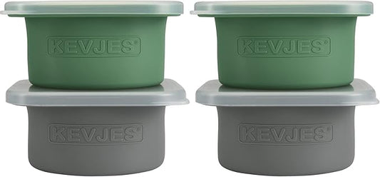 KEVJES Stackable Silicone Artisan Pizza Dough Proofing Proving Containers with Air-tight Lids-4pack-500ml Volume for 250g Dough Ball (2green+2Space Grey)