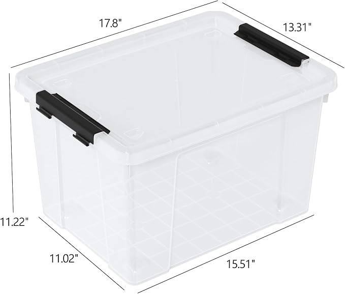 Hespama 34 Quart Clear Latching Storage Box, 4 Packs Plastic Storage Bins with Wheels