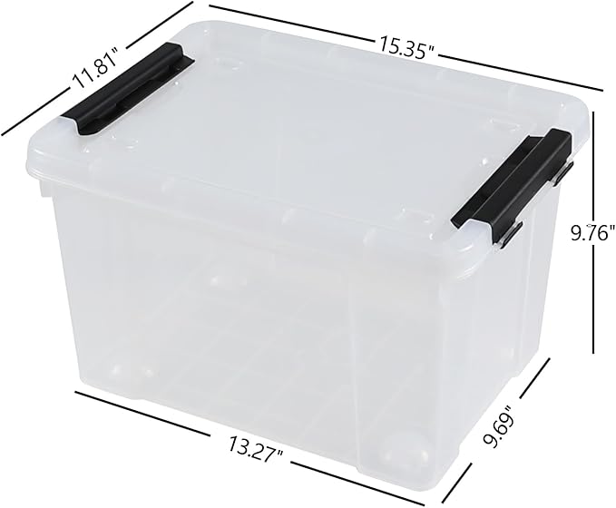 4 Pack 23 L Plastic Storage Bins with Wheels, Clear Storage Latch Box with Lids