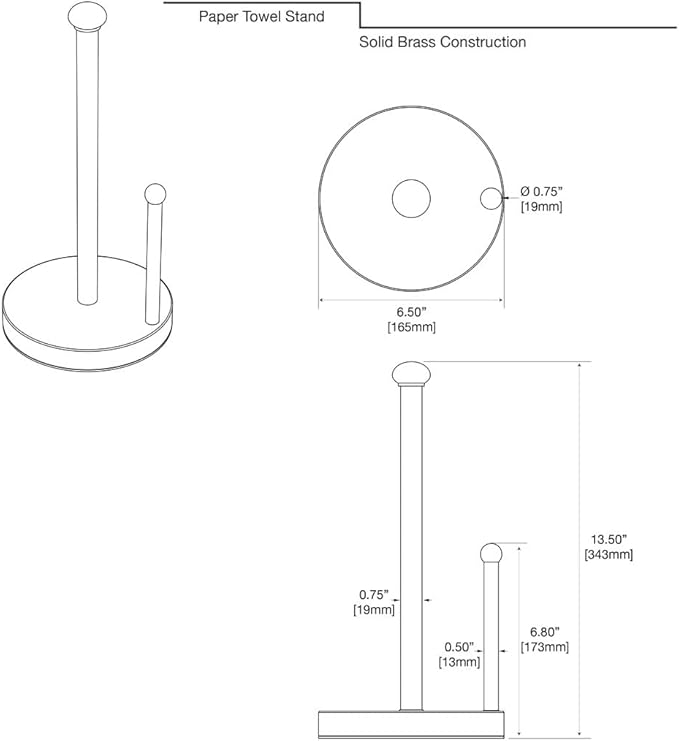 Gatco 1447MXB Kitchen Paper Towel Stand, Matte Black Brushed Brass | Countertop Solid Brass Weighted Base Paper Towel Holder Stand