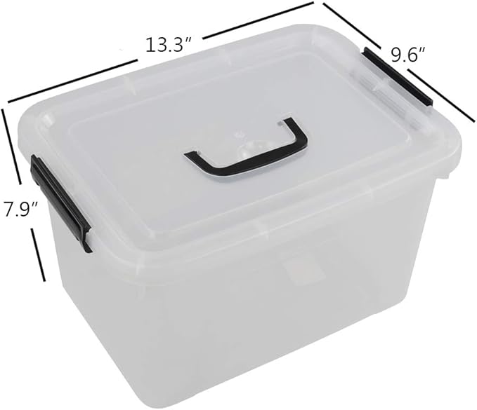 10 L Plastic Plastic Storage Box, Clear Latch Box with Handle, Set of 4