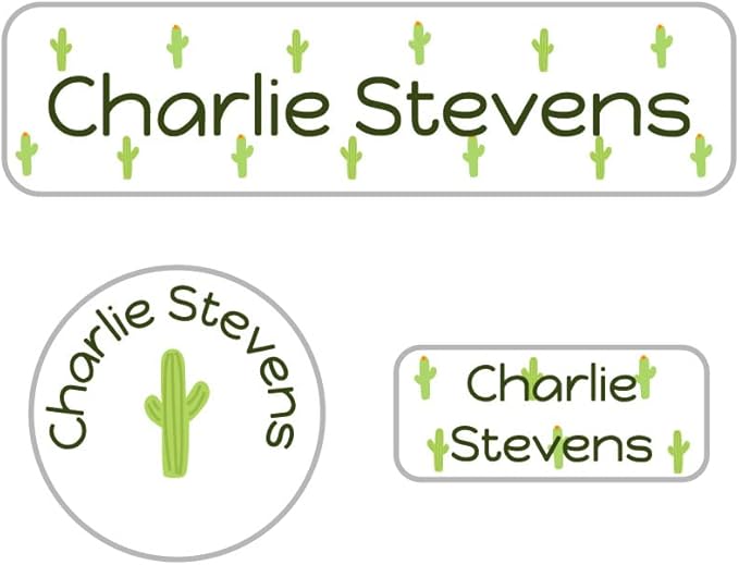 Name Bubbles - Kids Custom Name Labels for Daycare, School, Camp (144 Labels) - Personalized Waterproof Name Stickers for Clothes Tags, Lunch Boxes, Water Bottles, & School Supplies (Cactus)